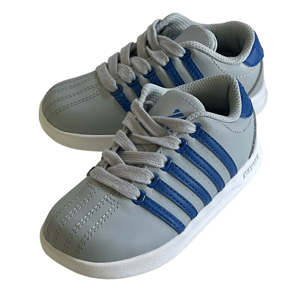 K Swiss Gray Blue Stripes Classic Laceup Leather Sneakers Sz 8 Toddler